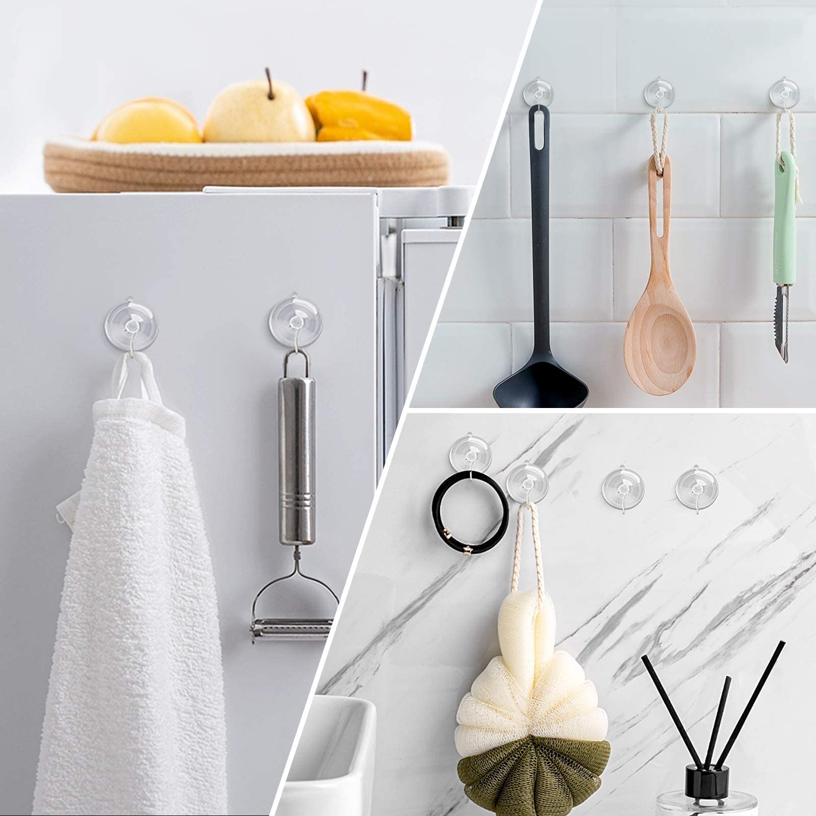 HASTHIP 10 Pcs Suction Cup Hooks, 1.77 Inches Clear PVC Suction Cups with Metal Hooks, Removable Suction Cups for Kitchen Bathroom Shower Wall Window Glass Door, Maxing Loading 3LB