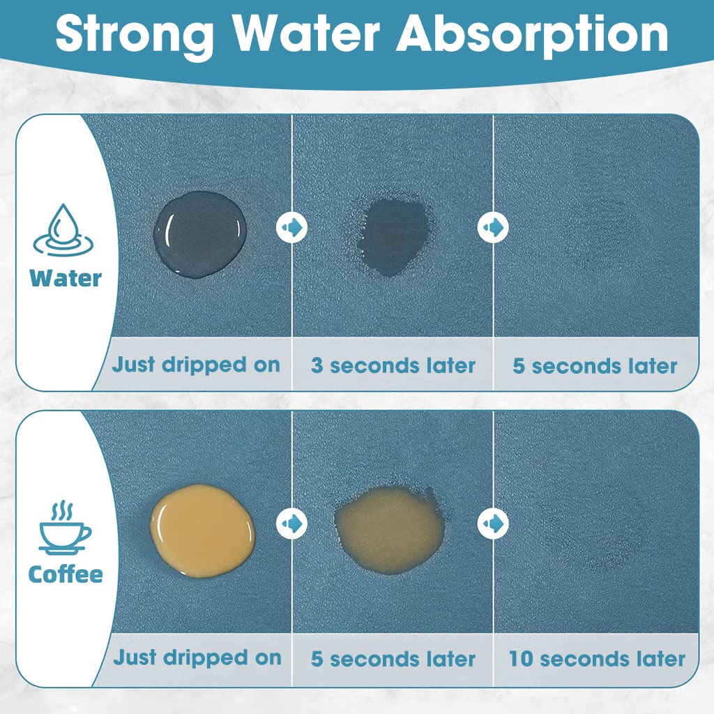 HASTHIP Dish Mat Drying Kitchen Mat, Diatomaceous Stone Absorbent Dish Drying Mats For Kitchen Counter And Coffee Maker, Kitchen Rubber Dish Drying Mat, Blue