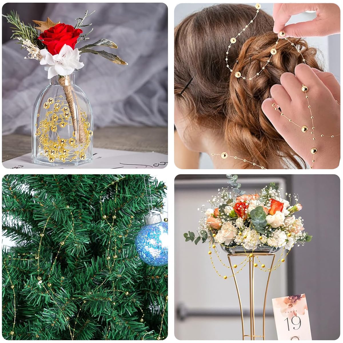 HASTHIP 16.4ft Artificial Pearl String DIY Crafting Beads String White Pearl Beads String for DIY Home Decor, Curtains, Garland Decoration, Vases Filler, Wedding Party Decor