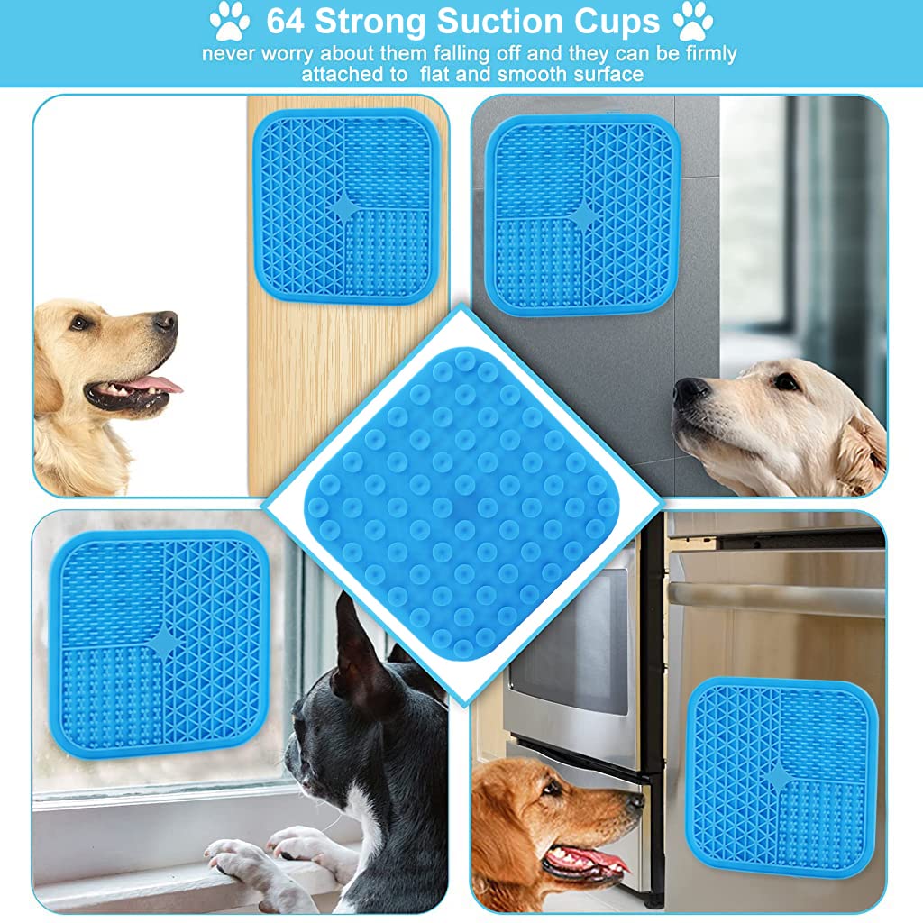 Qpets 20CM Lick Mat for Dogs Cat, Food-Grade Silicone, Dog Food Mat with Suction Cup, Slow Feeding Mat, 7.9in, Perfect Use During Training, Bathing, Grooming(Square)