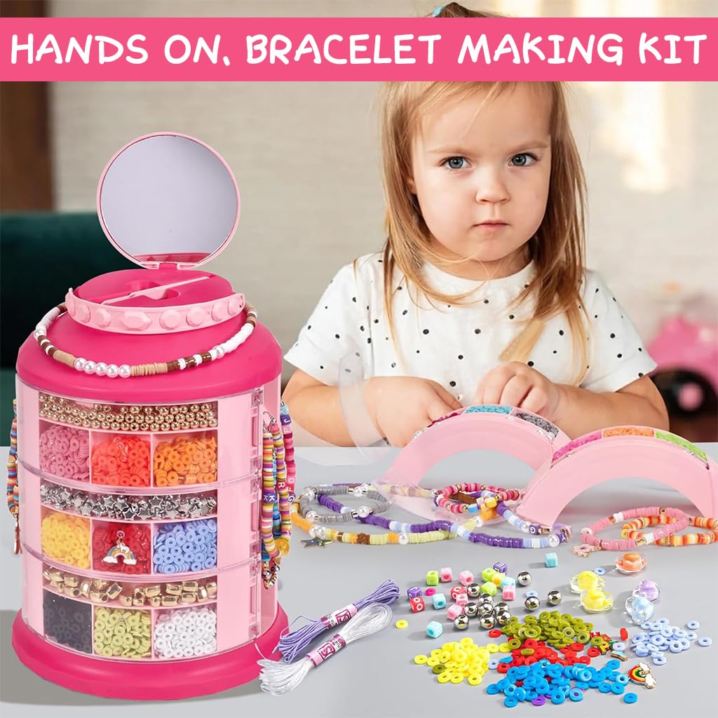 PATPAT DIY Bracelet Making Kit for Girls, Kids DIY Jewelry Making Kit Beads with Storage Case DIY Friendship Jewelry Box Craft Bracelet Making Kit Christmas Gift Birthday Gift for Girls Age 6+