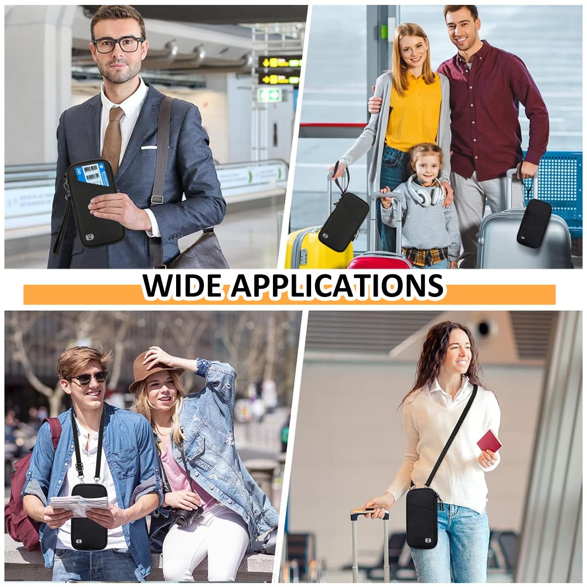 PALAY Travel Passport Holder Passort Bag Multi Compartments Zipper Pouch Bag RFID Blocking Cards Bag Oxford Cloth Travel Phone Sling Bag with Handstrap & Removable Shoulder Strap