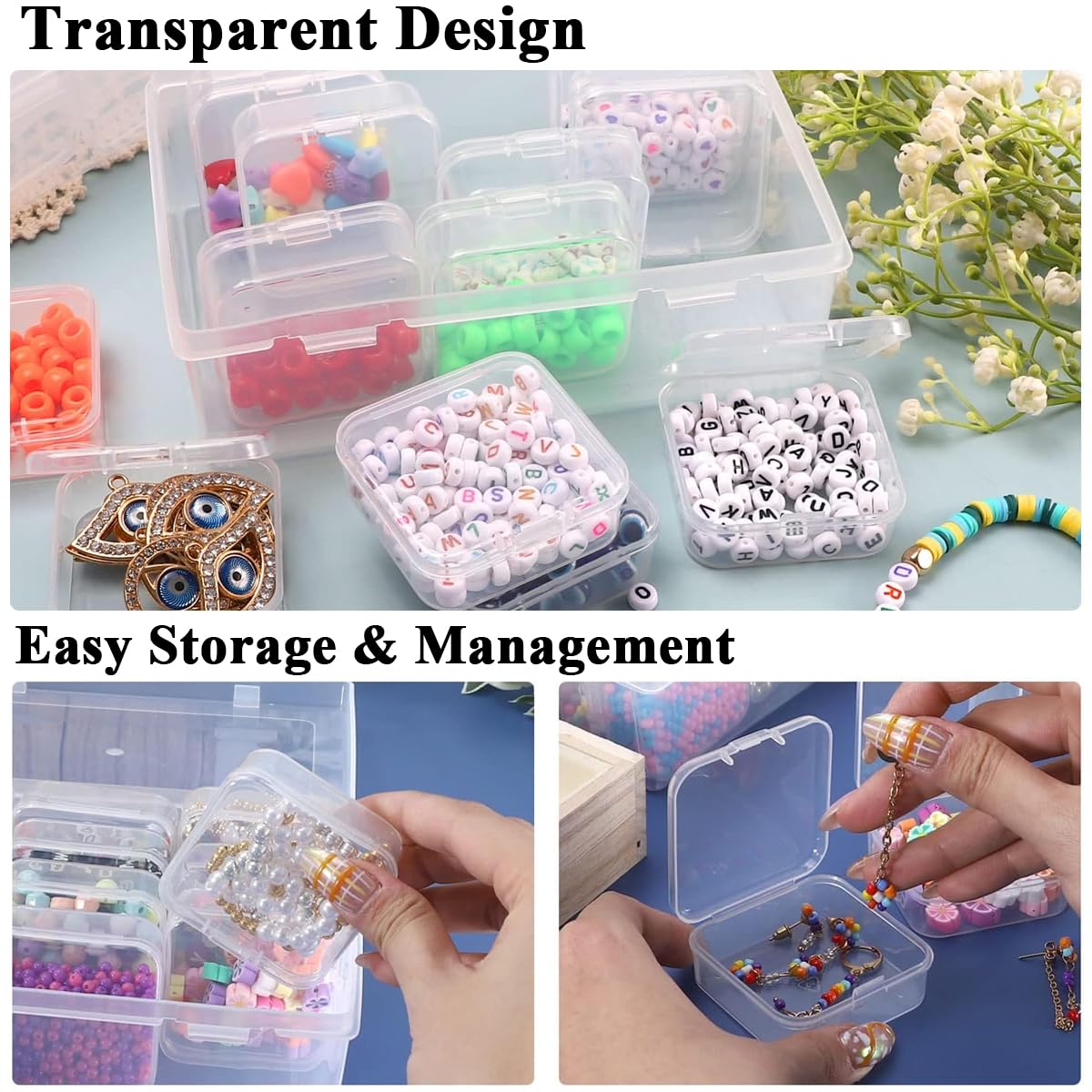 HASTHIP Transparent Jewelry Organizer Box Set of 15Pcs PlasticOrganizer for Earrings, Ear Studs, Rings, Necklace, Accessories, Multi Purpose Storage Case for DIY Crafting, Beading, Diamond Painting