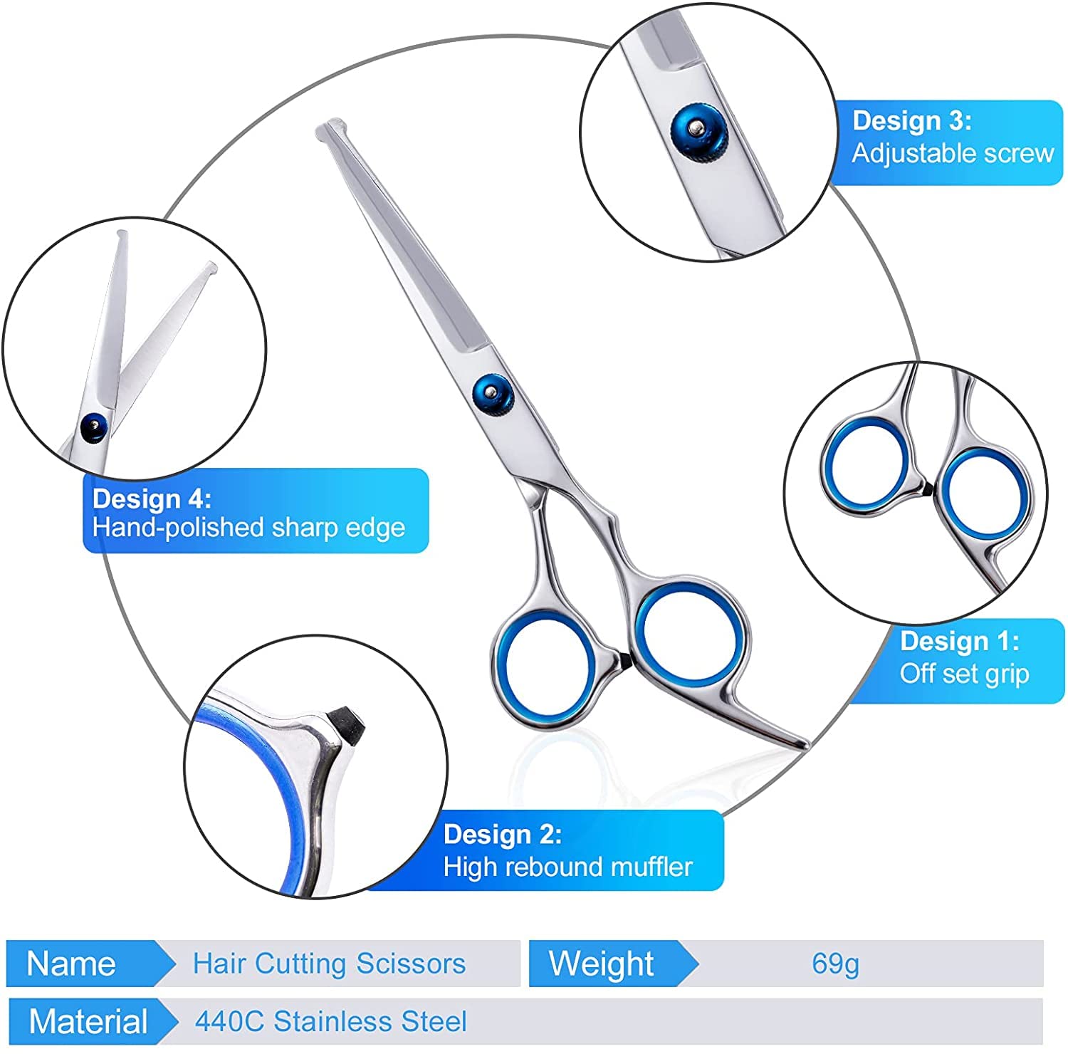 Qpets Dog Grooming Scissors Kit with Safety Round Tips Stainless Steel Professional Dog Hair Cutting Scissors - Thinning, Straight, Curved Shears and Comb for Long Short Hair for Dog Cats(3 PCS)