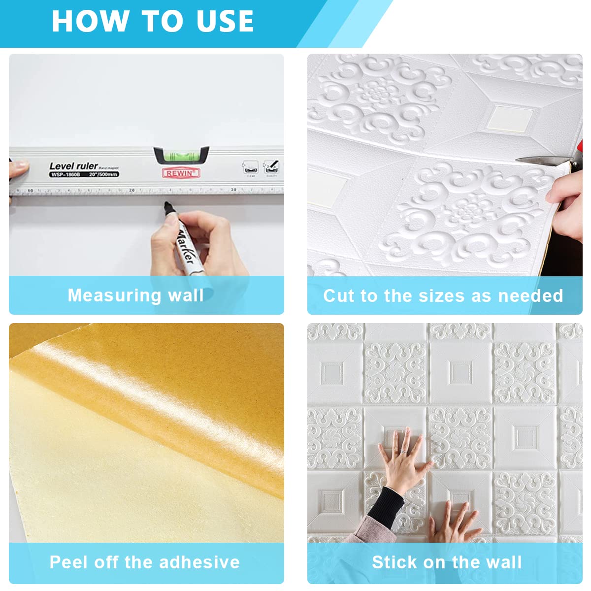 HASTHIP 5PCS Wall Stickers, 3D White Brick Wallpaper for Wall PE Foam Wall Stickers Self Adhesive DIY Wall Decor, 70 * 70cm(27.5'')