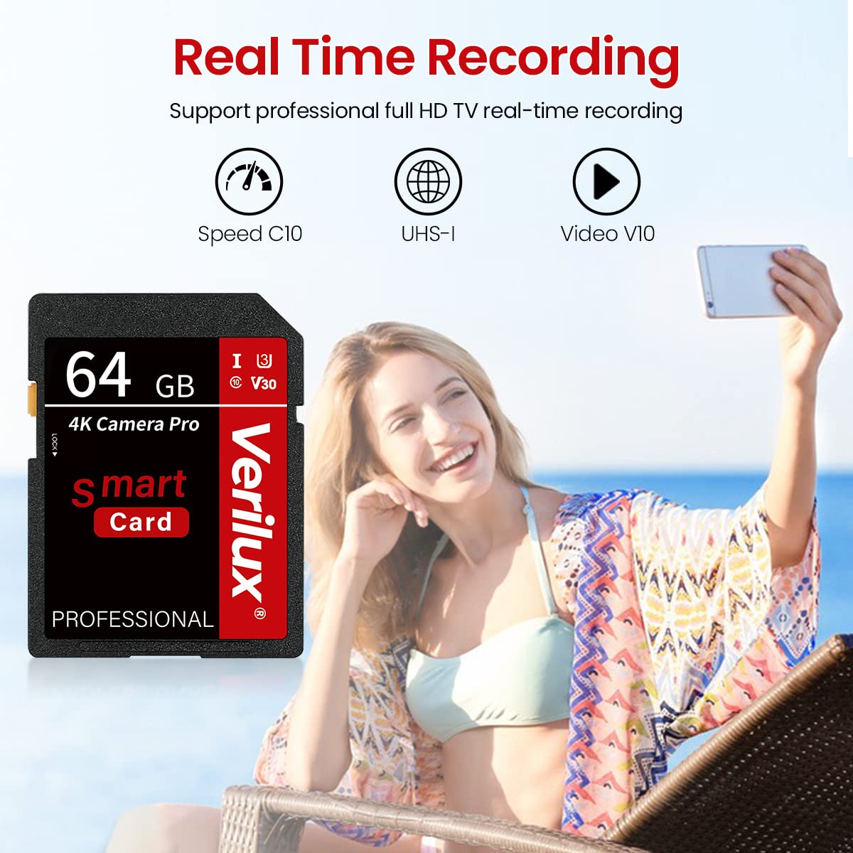 Verilux SD Card 64 GB Memory Card High Speed Camera SD Card