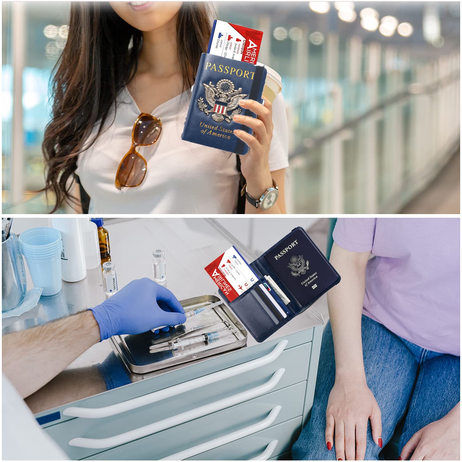 GUSTAVE PU Passport Holder Passport Cover RFID Wallet Card Holder Travel Passport Bag Card Organizer for Travel, Safe Passport Holder Wallet