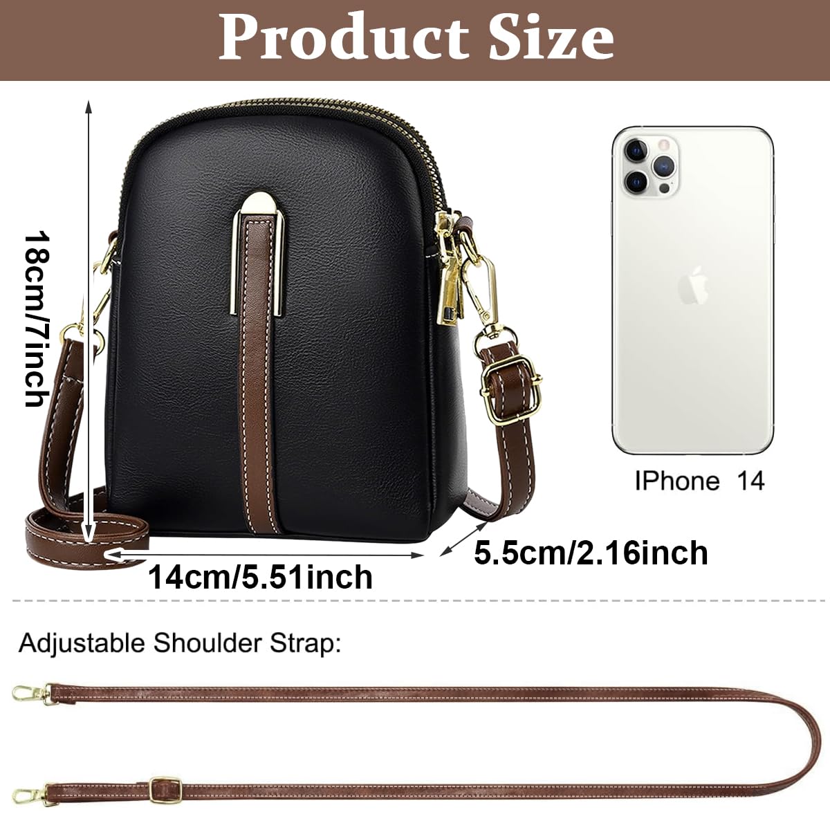 PALAY Sling Bag Stylish PU Women Crossbody Phone Bag Double Layer Daily Casual Shoulder Bag with Detachable Belt & Zipper Pouch Gift for Women