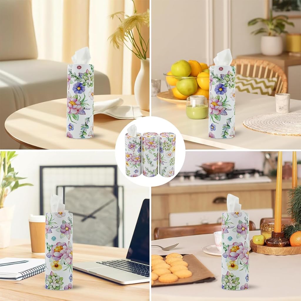 STHIRA® 3Pcs Car Roll Paper Case Floral Cardboard Holder for Roll Paper with Lid Hand Paper Towel Dispenser Holder for Car Home Use, Easy to Refill, Universal Roll Paper Towel, 13.3x18cm