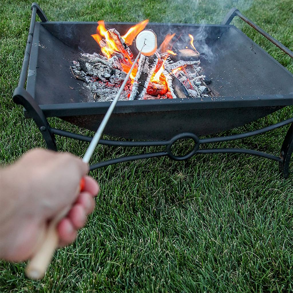 HASTHIP 5Pcs Barbeque Stick, 32'' Extendable Stainless Steel Skewers for Grilling, Portable Wooden Handle Roasting Stick, Campfire Sticks, Reusable BBQ Grill Stick for Cooking Tools