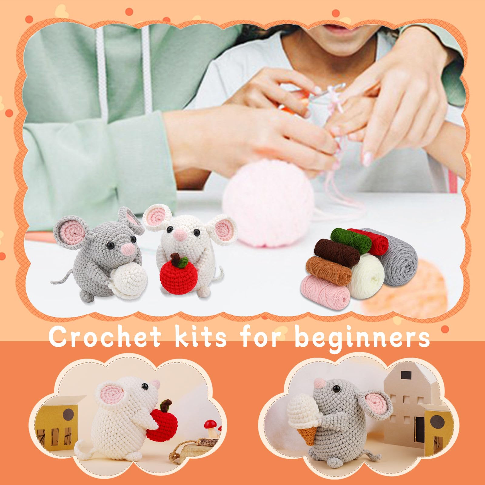PATPAT Beginners Crochet Kit, Amigurumi Crocheting Animals Kits w Step-by-Step Video Tutorials, Crochet Starter Kit Knitting Starter Pack for Adults Beginners
