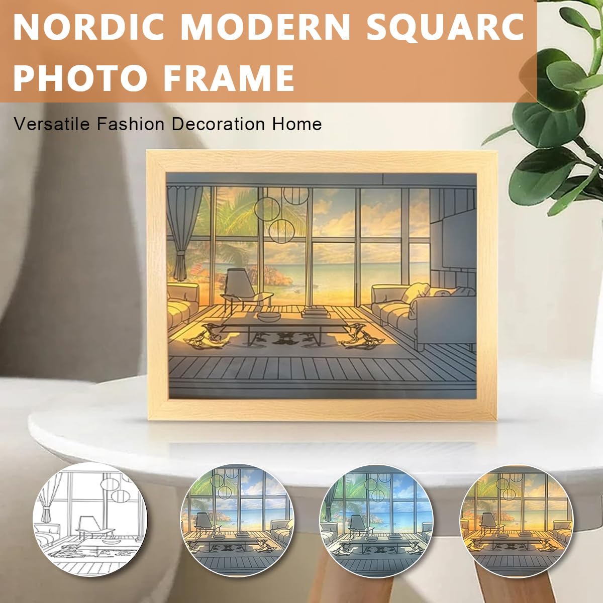 HASTHIP Wooden Framed Art Wall Lighting Painting Decoration, LED Glowing Photo Frame, Adjustable Acrylic Glass Painting Decorative, USB Powered, 3 Lighting Modes, Wall Decor for Home Bedroom (B)