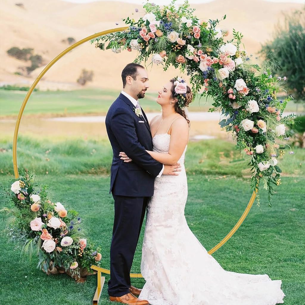 HASTHIP Round Balloon Arch Stand - Decoration Backdrop Stand, 6.56ft Diameter Arch Balloon Stand Assembly Balloon Arch Stand for Wedding, Birthday Party, Baby Shower Decoration (Gold)