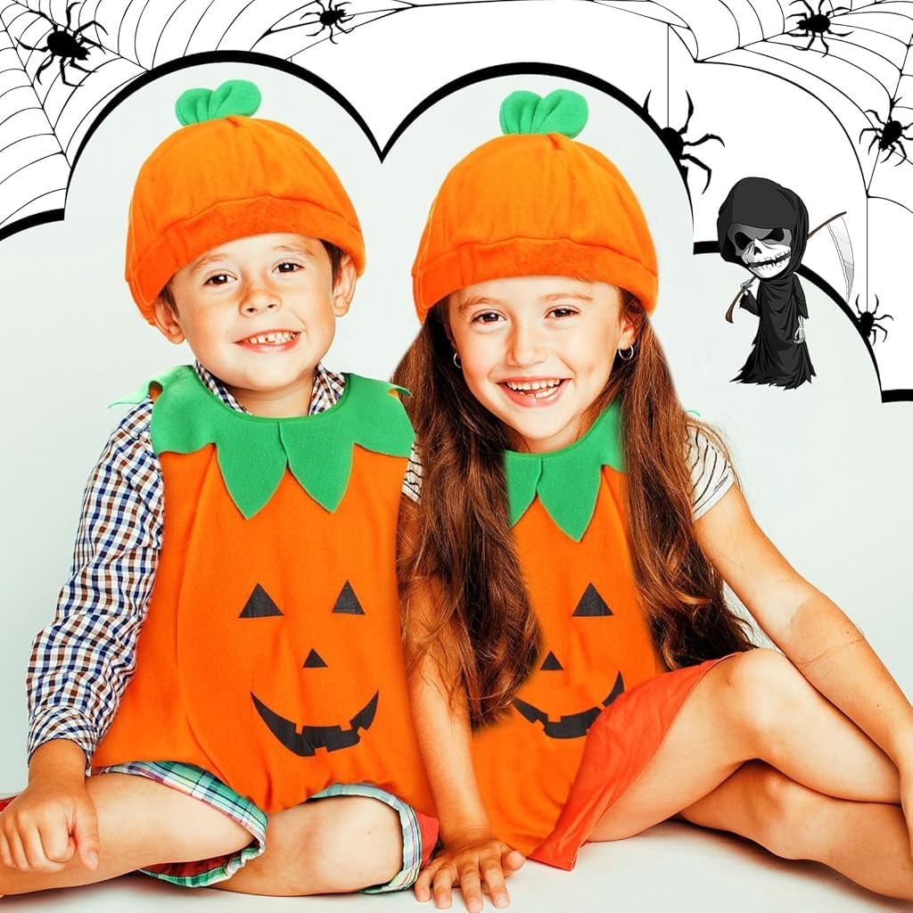 PATPAT Toddler Pumpkin Halloween Cosume for Aged 4-5 Years Olds Boys and Girls Trick or Treat Halloween Cosume Cute Pumpkin Cosume with Hat and Shoes Halloween Party Cosume