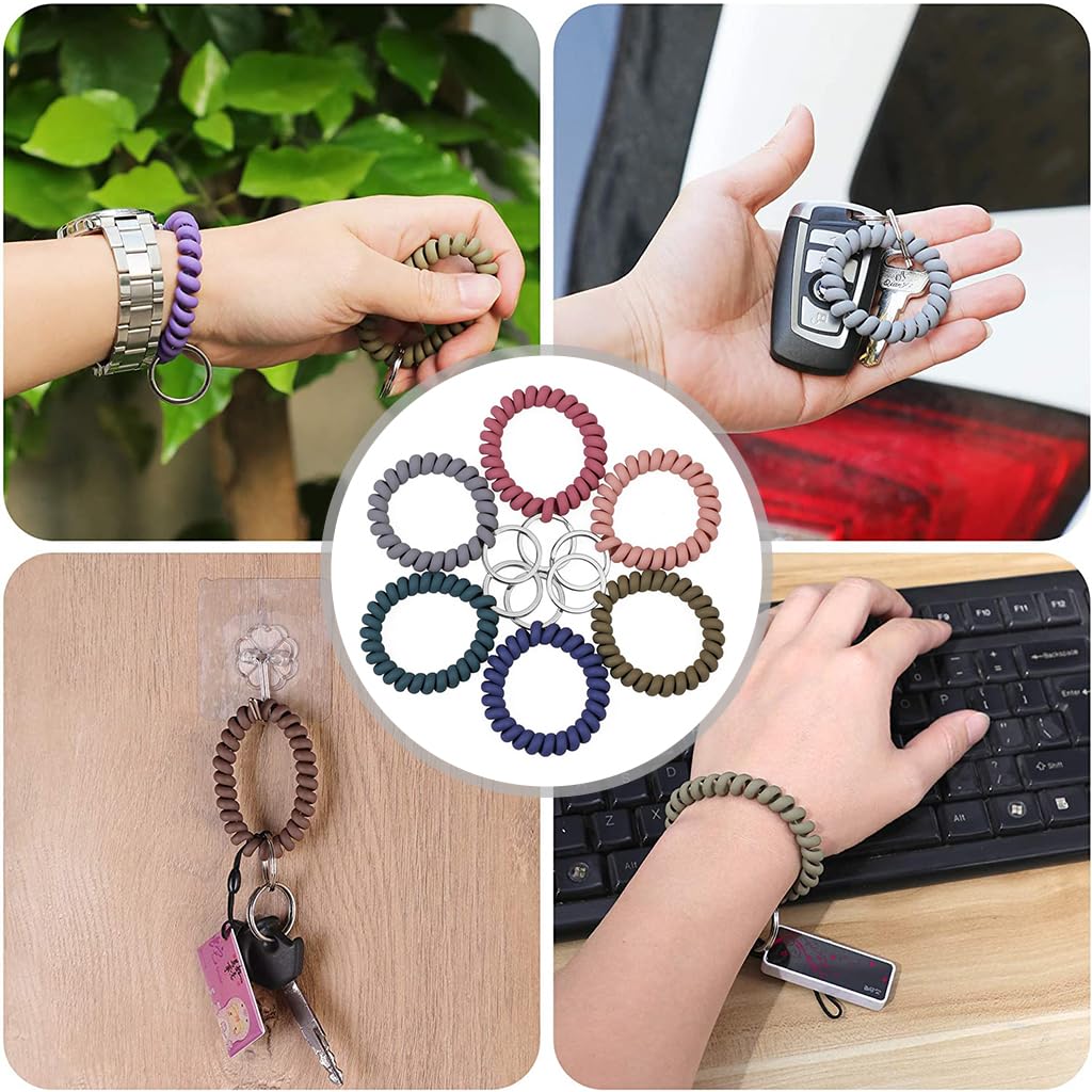 PALAY 6pcs Stretchable Wristband Keychain, Spiral Coil Wristlet Keychain, Flexible Wrist Key Chains, Anti-Lost Key Holder Key Ring Bracelet for Sauna, Gym, Pool, ID Badge, Outdoor Sports