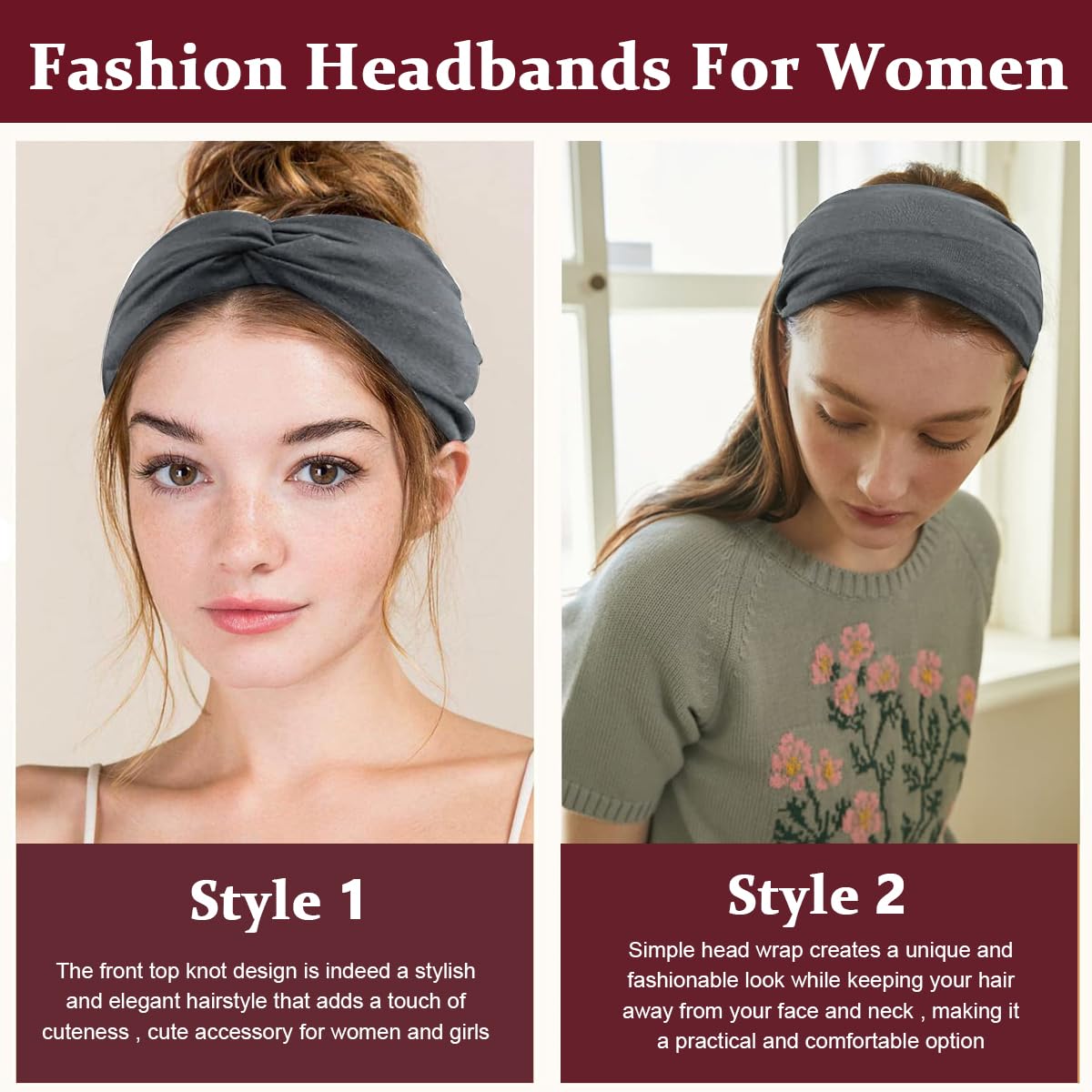 MAYCREATE 3pcs Wide Headband for Women Girls, Stretchy Hairband Hair Bands Twisted Knots Hair Wrap, Soft Dacron Turban Head Bands for Face Clean, Makeup, Yoga, Workout