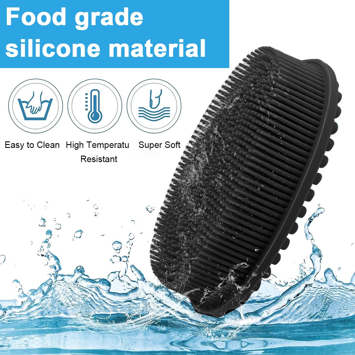 MAYCREATE Silicone Body Scrubber, Silicone Loofah Shower Body Scrubber with Handle, 2 in 1 Body Exfoliator Scrubber Body Scrub Bath Scalp Massager Shampoo Brush for All Kinds of Skin, Black