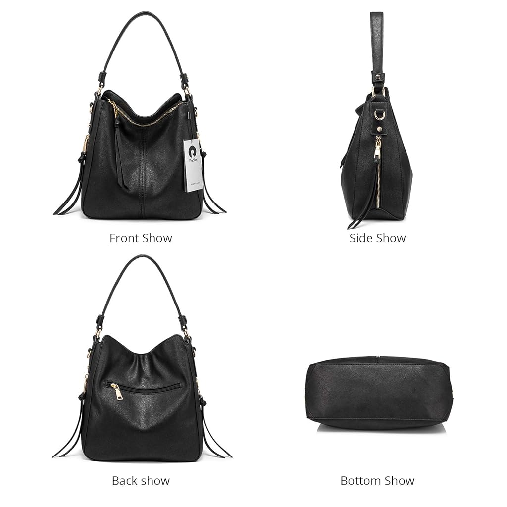 ZIBUYU® Tote Handbag for Women Fashion Faux Leather Classic Shoulder Crossbody Bag Lady Girl Solid Color Black 3 PCS