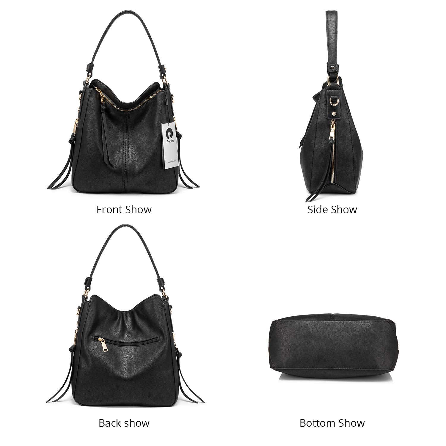 PALAY Solid Color Handbag for Lady Girl with Fashion Faux Leather Classic Shoulder Crossbody Bags- Black