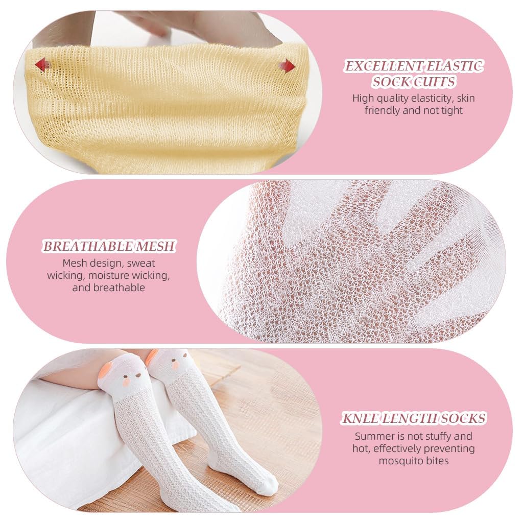 SNOWIE SOFT 3 Pairs Baby Girls Stocking Polyester Cotton Mesh Stocking Knee High Breathable Summer Stockings Cartoon Baby Stockings Gift for Baby Girls 1-3 Years Old, M