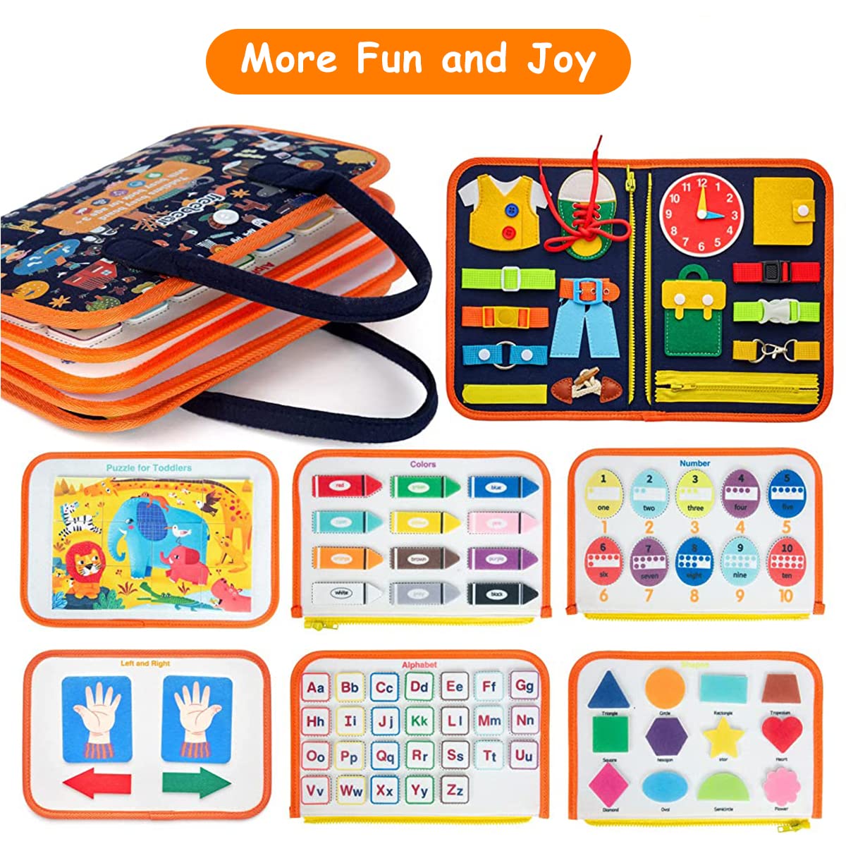 PATPAT Busy Board for Toddlers 1-3, Upgrade Montessori Toy for Develop Basic Skills, All in 1 Educational Toy for 1 2 3 4 Year Kids, Parent-Kids Activity Toy, Bag Design for Airplane Car Travel