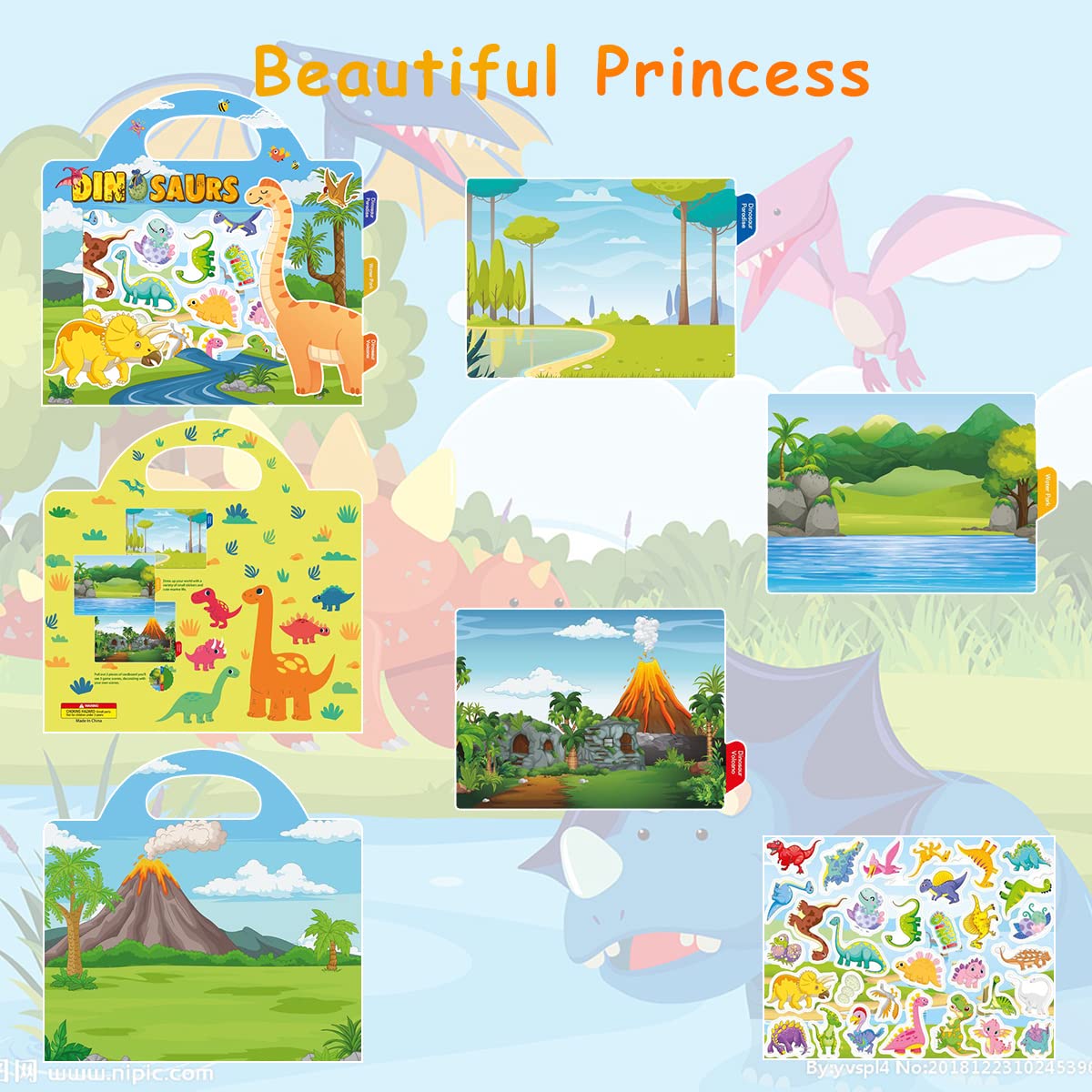PATPAT Montessori Busy Books for Kids, Reusable Sticker Book for Kids Cartoon Dinosaur Sticker Book for Girls Boys Busy Book for Toddler Educational Learning Toys Birthday Gifts for Kids 3+ Years Old