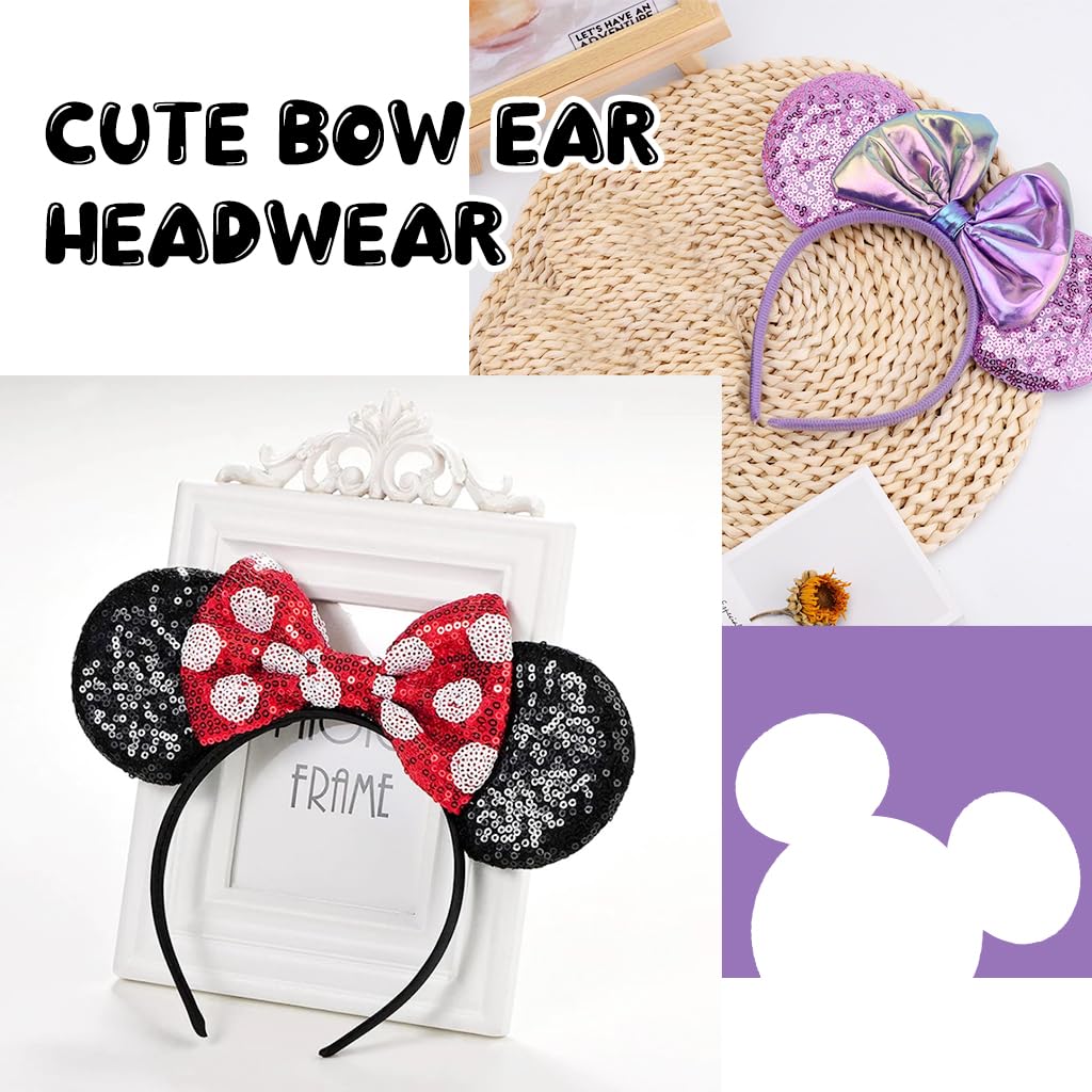 PALAY 2Pcs Hairband for Women Girls, Mic-ky Mouse Bow Head Band for Women Sequin Kawaii Cute Headband for Women Stylish Hair Accessories for Kids Adult Cosplay Girls Headbands Headwear Costume Prop