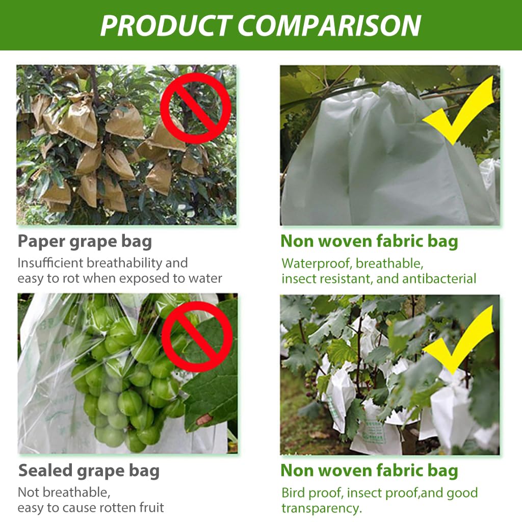 Optifit Durable Non-Woven 100Pcs Fruit Protection Bags with Drawstring, 30x35cm, Pest & Bird Resistant, Breathable Barrier Net for Multiple Fruits, Easy to Use & Check, Ideal for Gardeners & Farmers