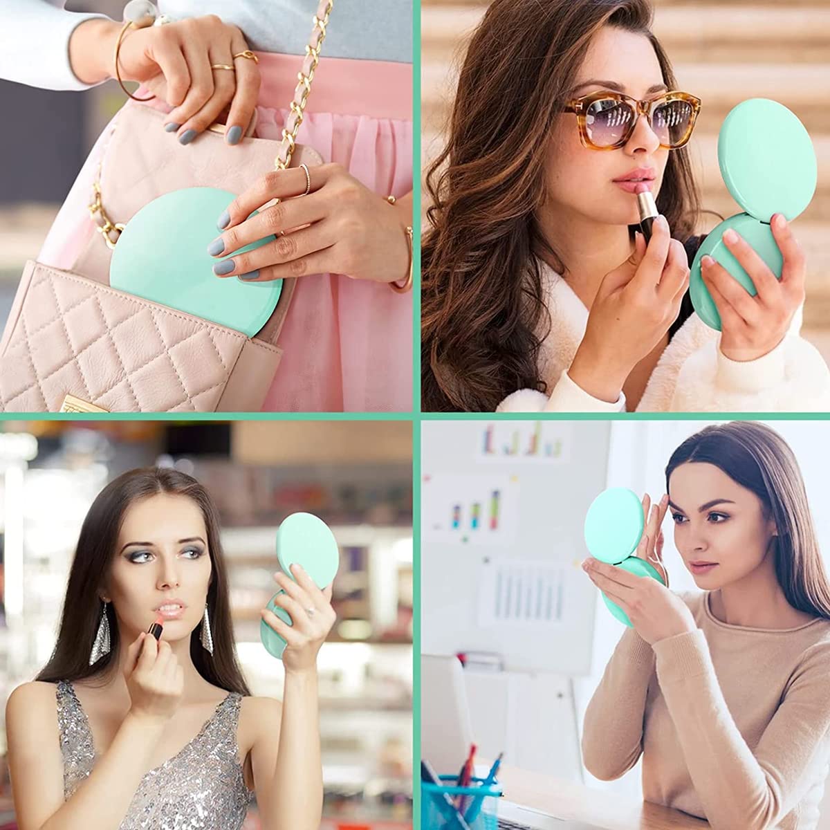 MAYCREATE Travel LED Mirror with 10X Magnification Portable 3.5 inch Double-Side Mirror Illuminated Mirror Folding Vanity Mirror in Clutch Bag, Purse