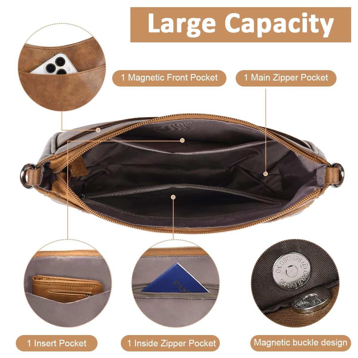 PALAY Women Satchel Bag Fashion PU Solid Brown Crossbody Bag Sling Bag Shoulder Bag with Woven Embossed Shoulder Strap Casual Daily Satchel Bag