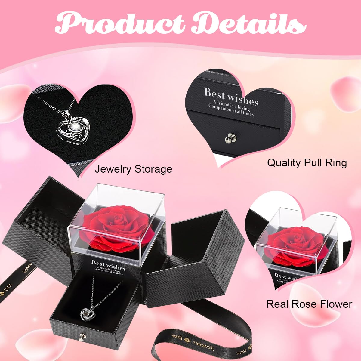 HASTHIP Mother's Day Gift Eternal Rose Necklace for Women Creative Preserved Rose Flower Necklace Gift for Women Creative 'I LOVE U' Projection Necklace Gifts for All Ladies on Valentines Day