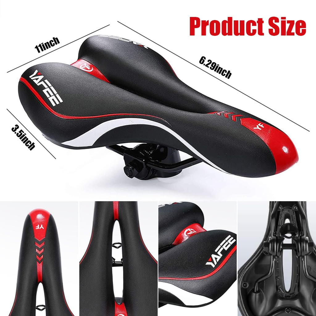 Optifit Cycle Seat with Red Reflective Safety Strip, Universal Memory Foam Bicycle Seat Waterproof Breathable Shock Absorbing Bike Saddle for Bike Mountain Bike