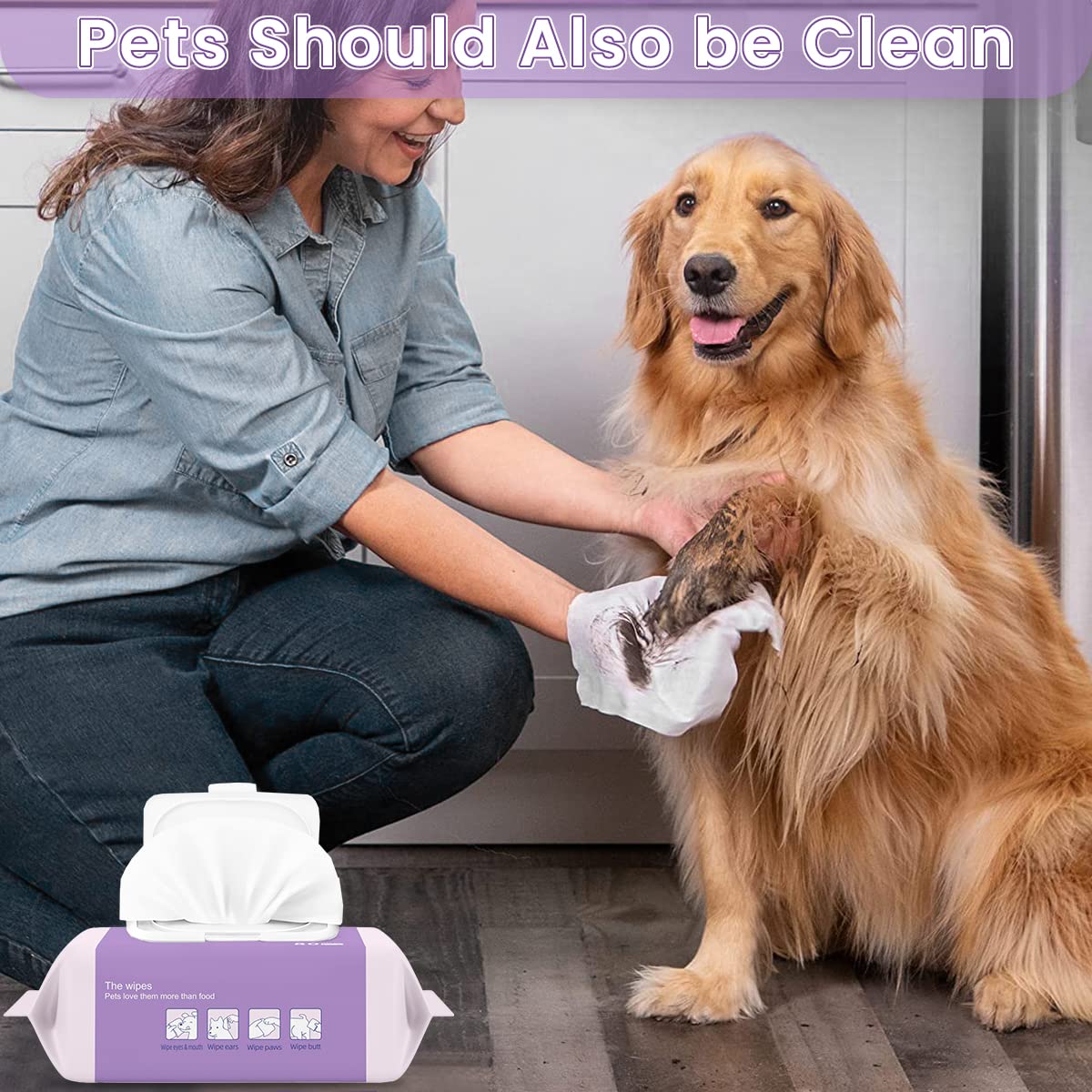 Qpets 6 Pack AlcoholFree Pet Wipes Dogs AlcoholFree, Cat Dog Wipes, Wipes Pet Use Tear Stain Remover Wipes, Dog Wipes for Eye Ear Butt, Ear Cleaner Pads, Wet Wipes for Dog(80 Sheet/Pack)