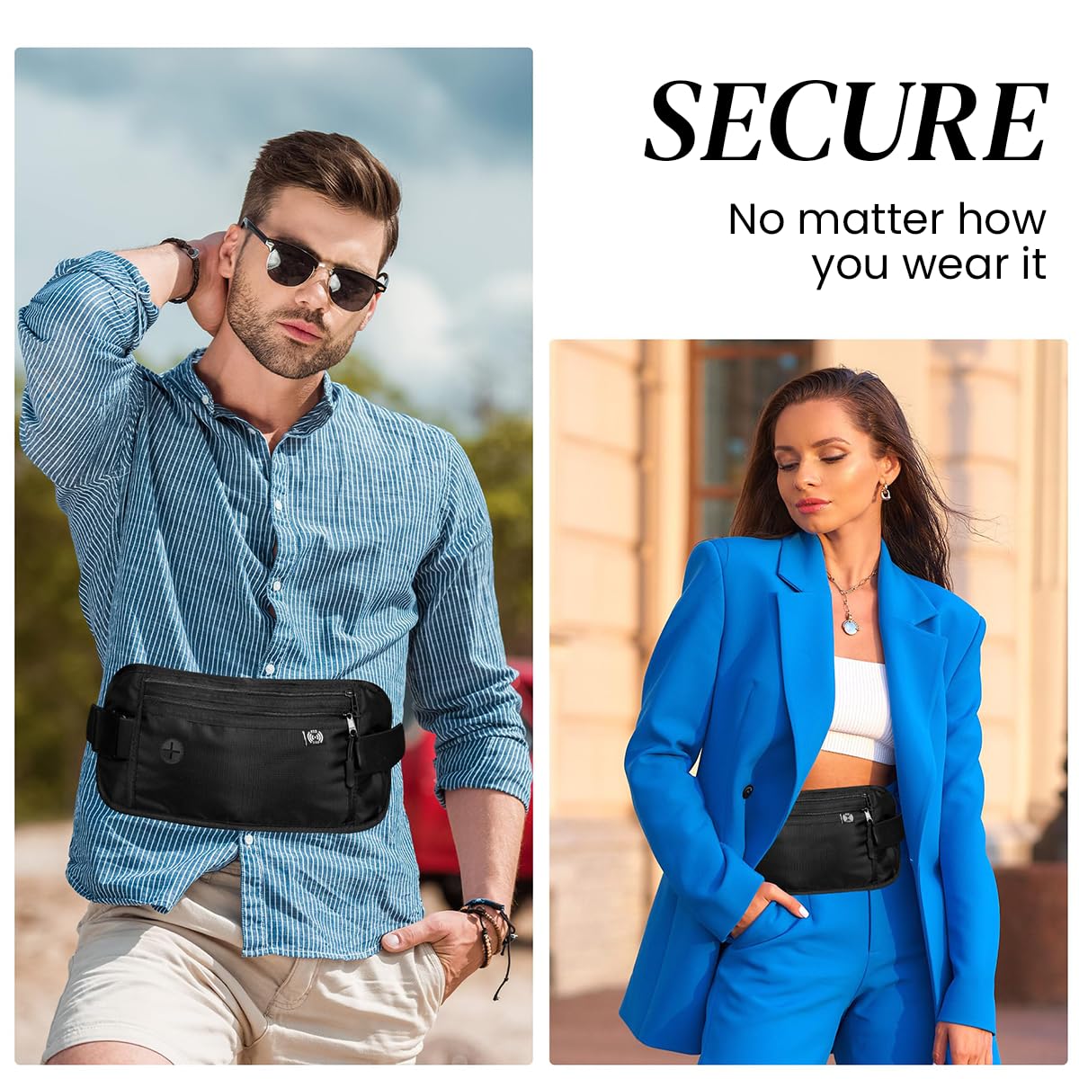GUSTAVE Waist Bag for Men Women, Waterproof Stylish Waist Pouch, Small Fanny Bag, Nylon mobile bag with Adjustable Belt for Outdoor Hiking, Running, Black