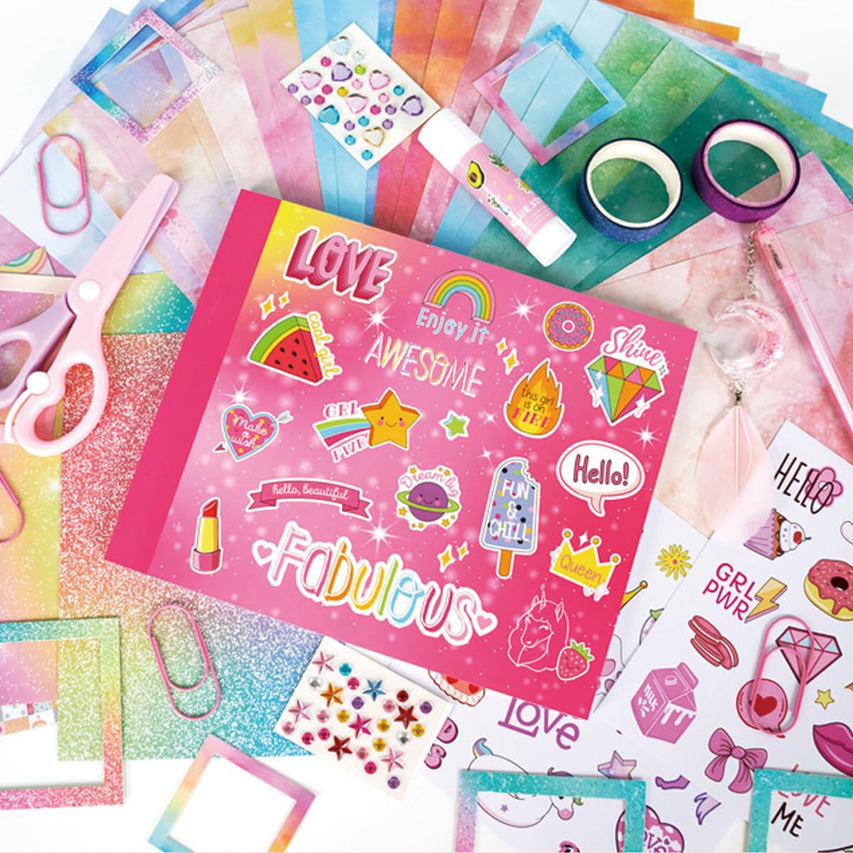 PATPAT 150+Pcs DIY Scrapbook Kit for Girls Cartoon Unicorn Themed Scrapbook Journal Sticker Gift Box Journal Stickers Cute Diary Supplies Kit Art and Craft Kit Birthday Gift for Girls