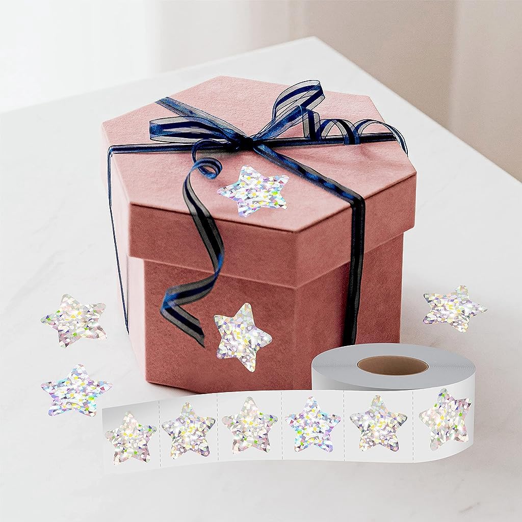 HASTHIP 500Pcs Holographic Glitter Star Stickers, 1 inch/2.5cm Self Adhesive Small Star Stickers for Reward Charts, Incentive Stickers Sparkly Star Stickers for Kids Teachers School Office