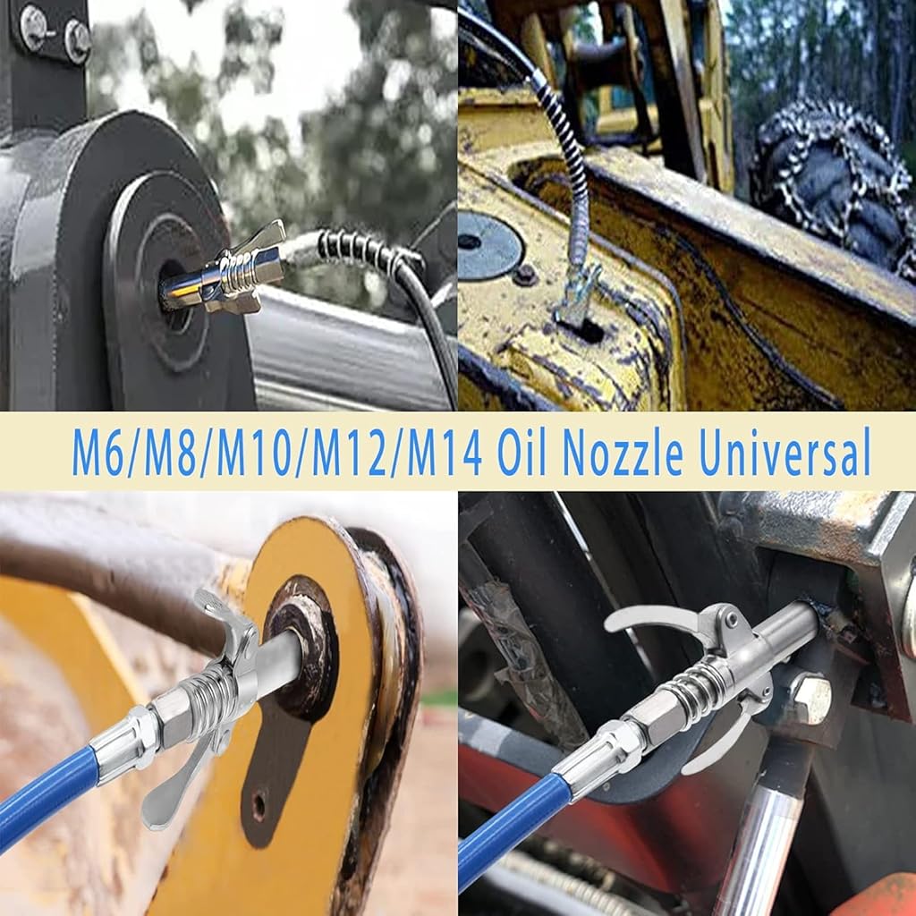 STHIRA® Grease Gun Coupler Strong Lock Release 12000 PSI Quick Metal Dual Handle Tip 30cm Hose Compatible with All 1/8 NPT Fitting 3PCS