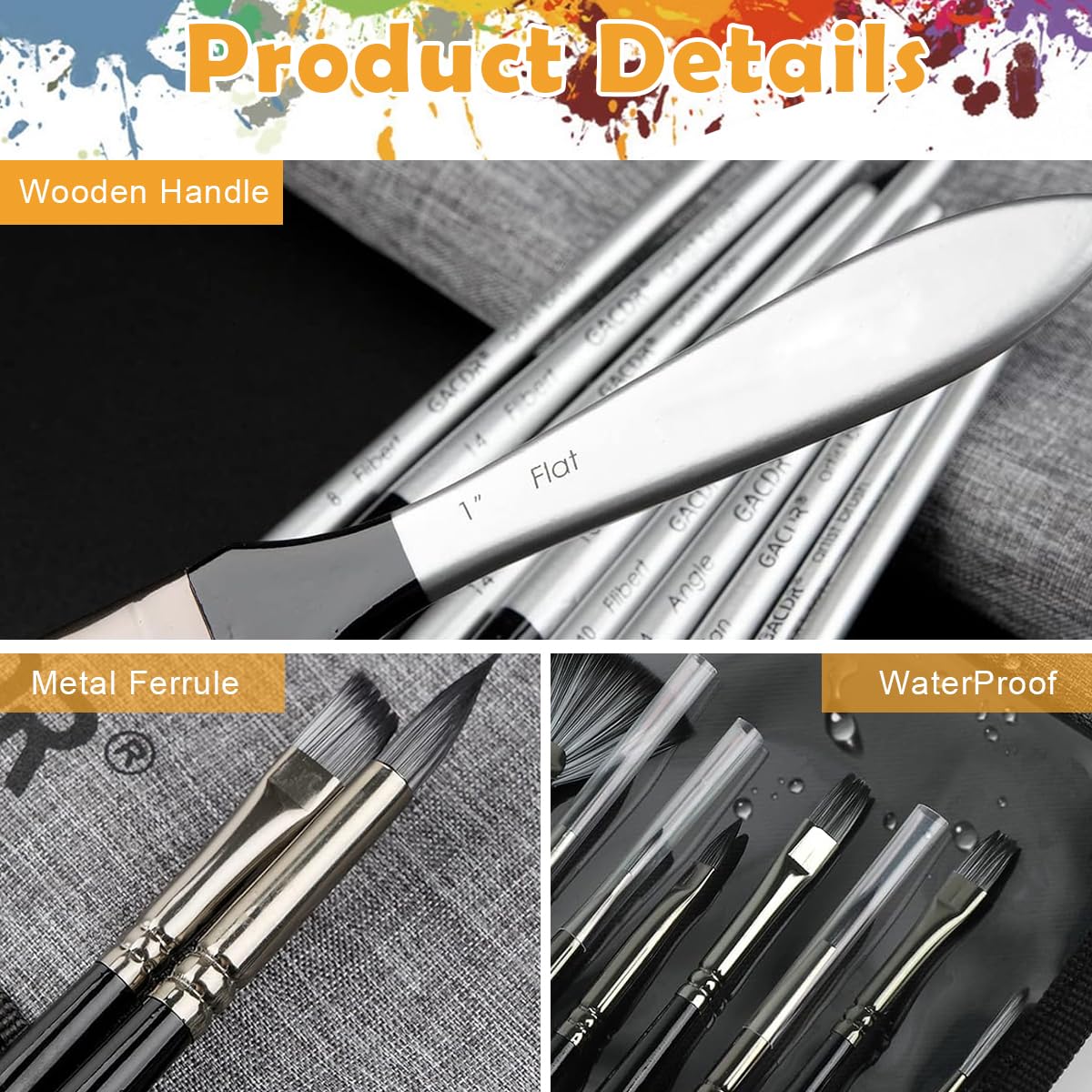 HASTHIP 24Pcs Multifunctional Acrylic Painting Brushes Set with Roll-Up Pouch, Fine Nylon Bristles Painting Brushes Multi Purpose Art Painting Brush for Beginners and Professionals