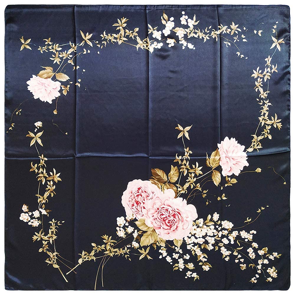 PALAY Scarf Square Scarfs for Women Satin Square Silk Like Hair Scarves and Wraps Headscarf for Sleeping (Navy Blue)