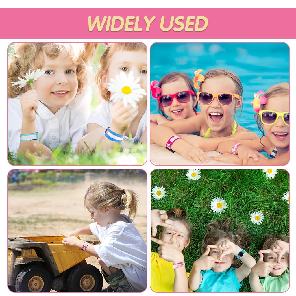 Climberty® Kids Safety ID Wristband - 12 Pack Waterproof PVC Wristband, Write-on Wristband Anti-Lost Identification Wristband with Buckle for Travel, Outing, Group Activity, 19.2cm x 2.15cm