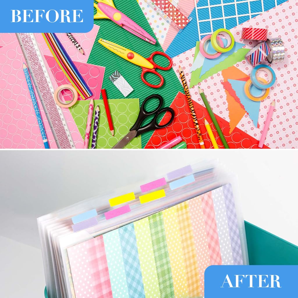 HASTHIP 10Pcs File Holder Filer Folder Organizer 12 Inches Square File Holder File Storage Bags with 40 Colorful Index Stickers Transparent Plastic Holder for Scrapbook Paper Cardstock Vinyl Paper