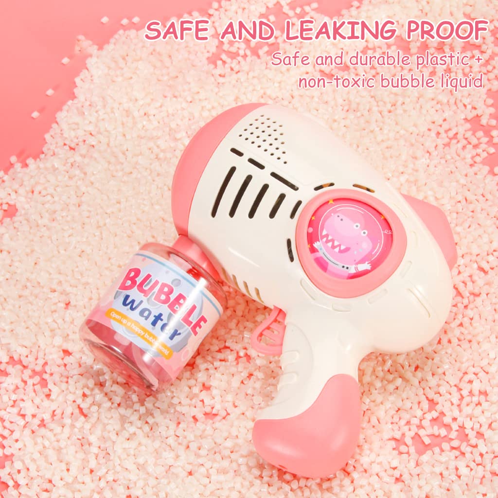 PATPAT Bubble Gun for Kids Toys Bubble Machine with 1 Bottle Bubble Refill Solution, Bubble Maker Bubble Blower Toys for Bubble Blaster Party Supplies, Summer Outdoor Activity Party Favors - Pink