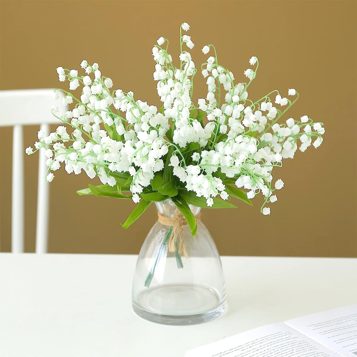 HASTHIP 6 Bundles Artificial Flowers, Lily of The Valley Flowers Plant Faux While Flowers Wind Chime Orchid Holding Bouquet Outdoor Bridal Wedding Bouquet for Home Garden Party Decoration