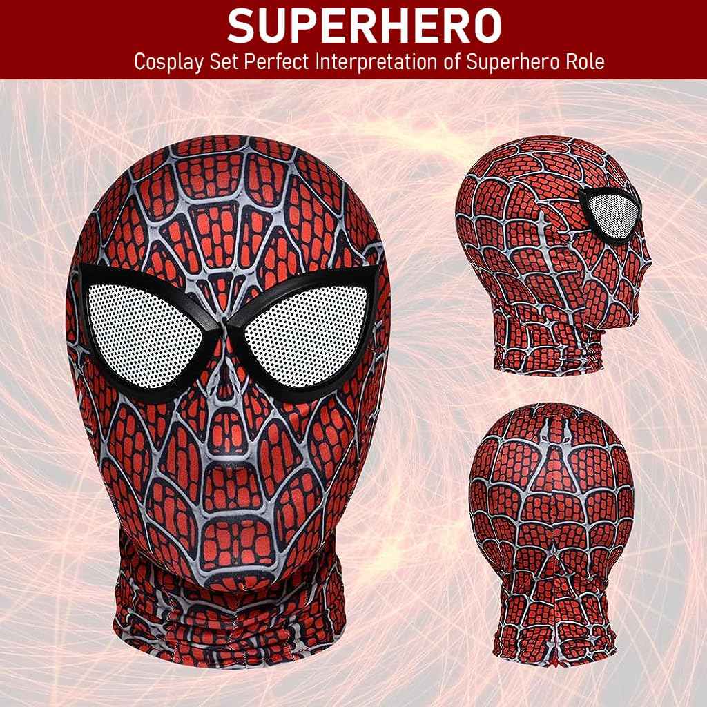 FANCYKU 3D Spider-Man Mask, Spiderman Masks Spider Man Cosplay Costumes Superhero Lenses, Superhero Costume Mask for Adult Kids, Role Play Superhero Masks for Halloween Masquerade Cosplay (Dark Red)