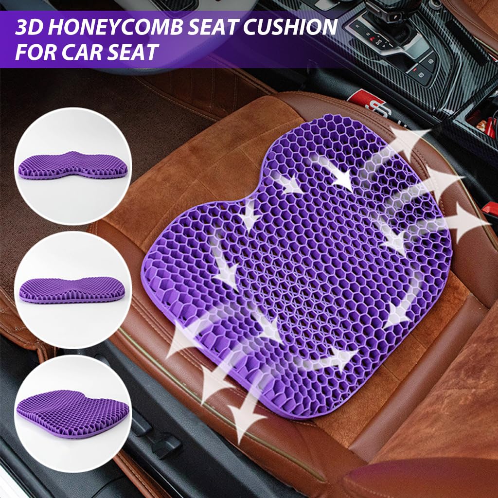 STHIRA Car Seat Cushion for Chair, Gel Seat Cushion Breathable Gel Car Seat Cushion Hive Seat Cushion Seat Booster Pad Booster Cushion for Car Seat, Chair, All Season Use 3D Gel Cooling Seat Cushion Purple