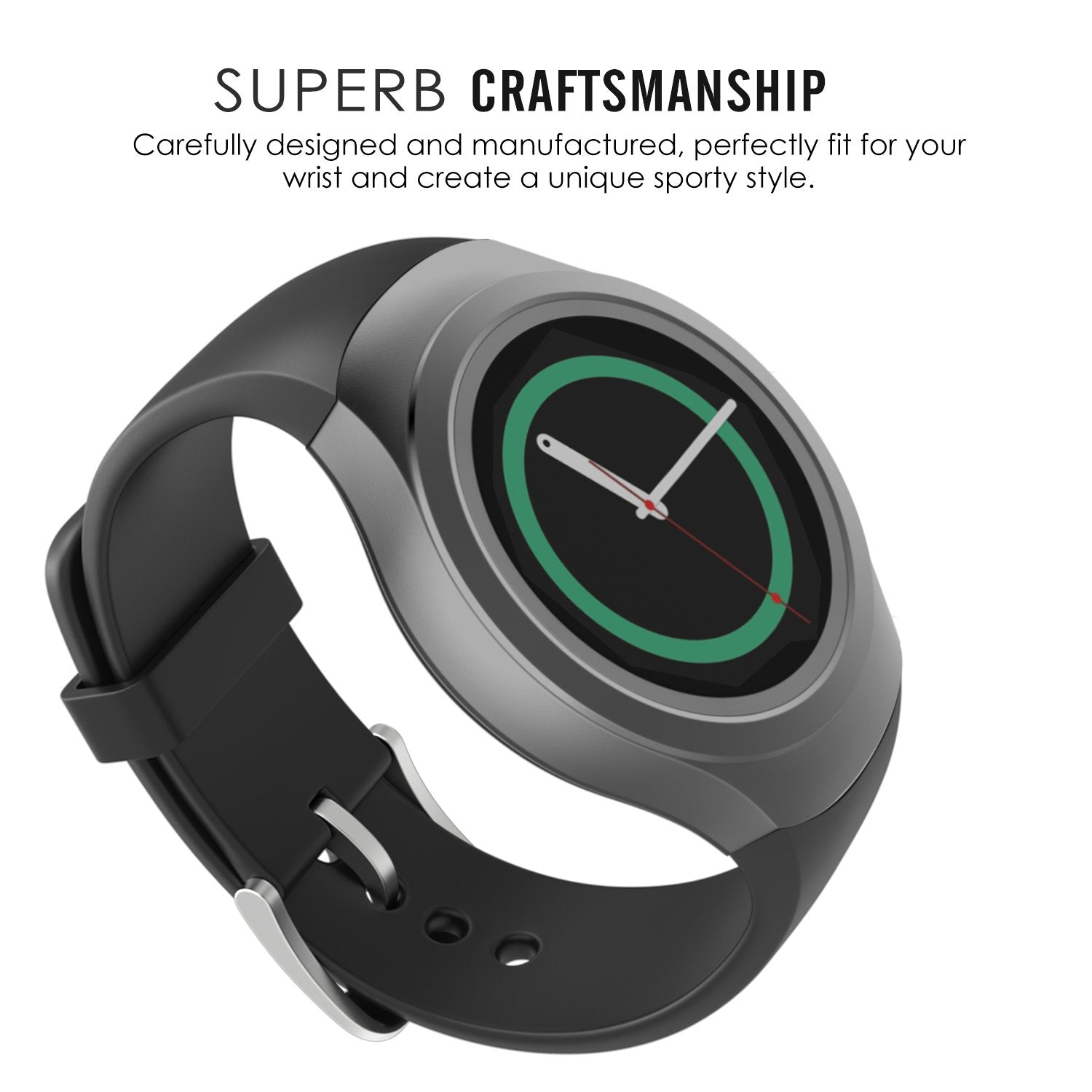 ZIBUYU Replacement Wristbands Smart Watch Straps Compatible with Samsung Gear S2 R720/R730 Belt for Men Women, Soft Sport Silicone Armband Wristband Watchband Strap for Samsung Gear S2 Smartwatch Band