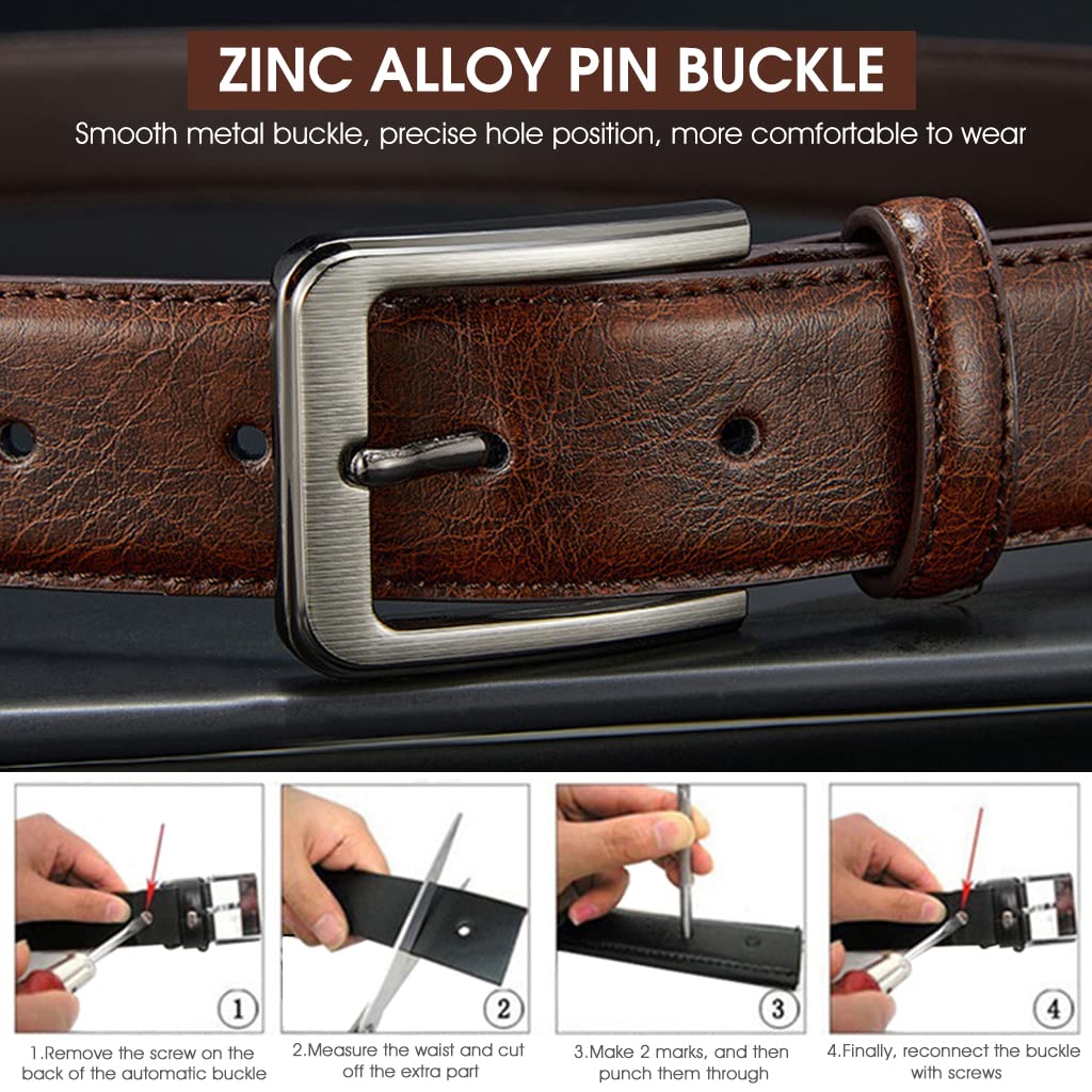 GUSTAVE Classic Leather Belt for Men, Slim Fashion Texture Leather Mens Belt with Single Prong Buckle Waist Belt for Work Business and Casual (Brown)