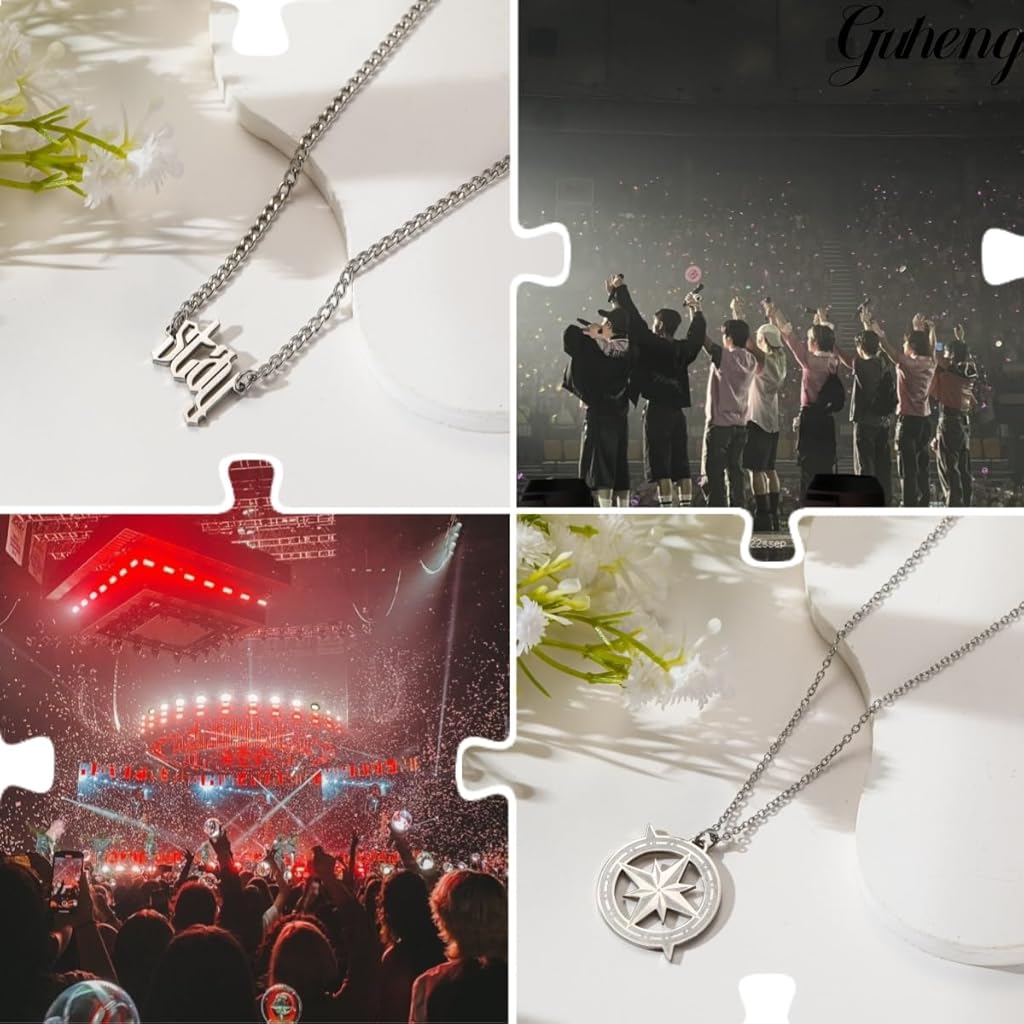 SANNIDHI® Stray Kids Necklace Inspired Merch Necklace Set –“Stay” Pendant Compass Design Jewelry Accessory for Stay Fans Gifts