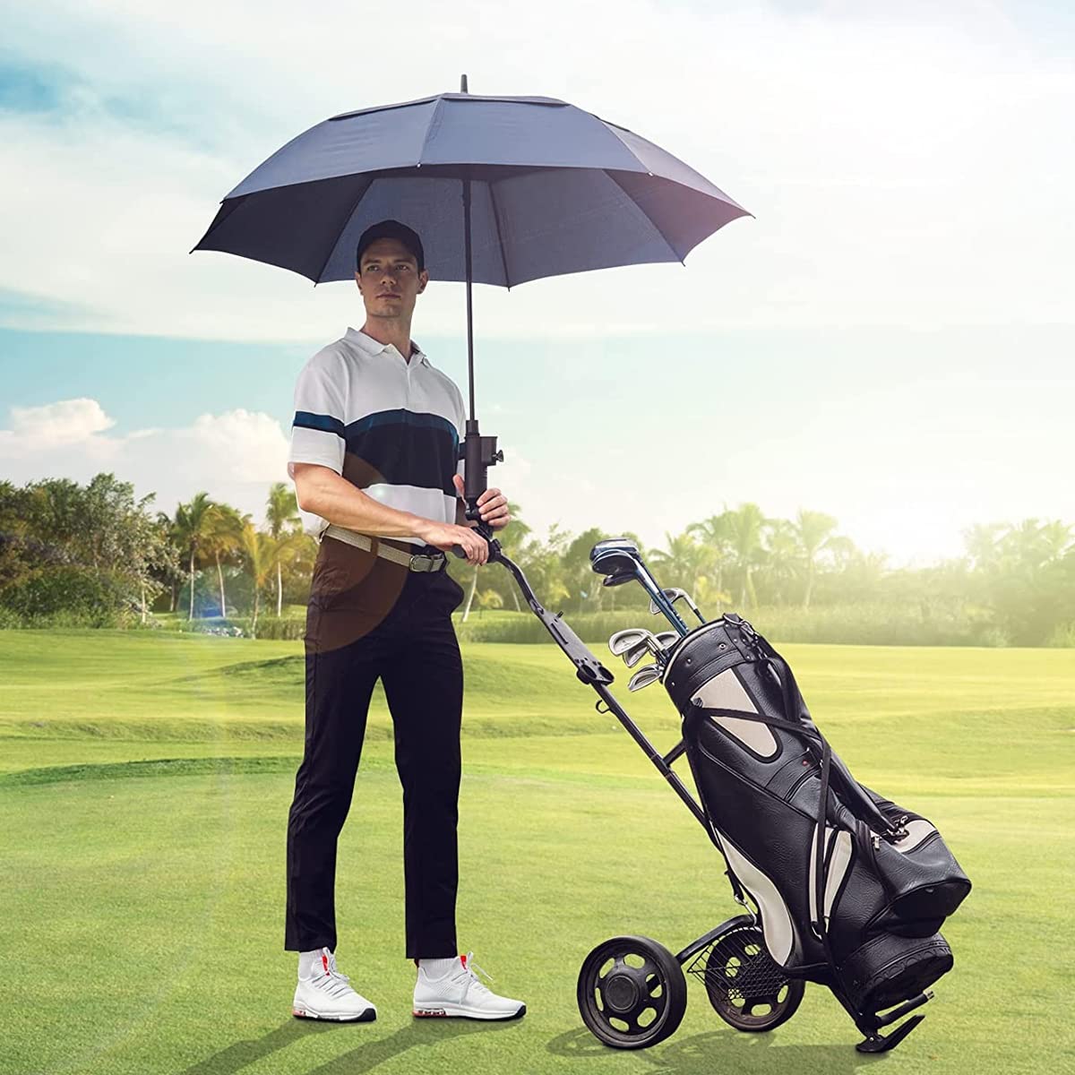 PALAY 52Inch Big Umbrella for Men, Auto Open Large Golf Umbrella Windproof, Oversize Rain Umbrella with Cover for Aldult Men, Windproof Waterproof Umbrella for Commuting, Travel (Blue)