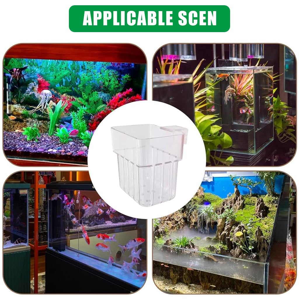 Qpets Wall-Mounted Aquarium Plant Holder, Aquarium Stand Plant Holder Cup Pot, Acrylic Plant Basket for Glass Aquarium Fish Tank with Screw Fixed & Draining Holes (8 * 8 * 5.7CM)